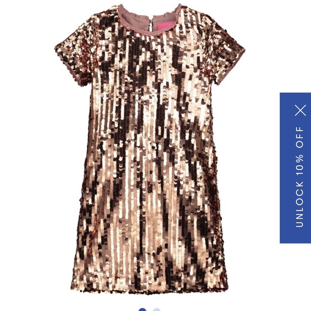 HOLLY HASTIE Coco Sequin Girls Party Dress, Pink Rose Gold